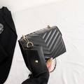 Black V-quilted small crossbody bag with gold chain strap and detachable coin purse - Black