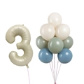 Retro cream number 3 balloon set with morandi green and blue latex balloons for party - Number 3 Combo Set