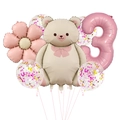 Dritter Geburtstag Ballon Set mit mattem Bär, rosa Zahl 3 und Blumenfolienballons - Retro Matte Bär Set (3 Jahre Alt)