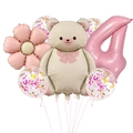 Matt Bär Blumen Ballon Set mit rosa Nummer 4 für Geburtstagsparty Dekorationen - Retro Matte Bär Set (4 Jahre Alt)