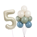 Macro shot of 32 inch cream white number 5 foil balloon with Morandi latex balloons - Number 5 Combo Set
