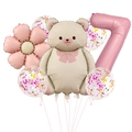 Detail of 7th birthday party set with bear, daisy, and confetti balloons decoration - Retro Matte Bear Set (7 Years Old)