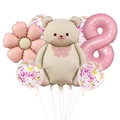 Detail of teddy bear balloon set with number 8 and pink glitter balloons for party - Retro Matte Bear Set (8 Years Old)