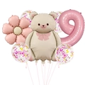Detail of bear and daisy foil balloons with pink number 9 for 9th birthday party decor - Retro Matte Bear Set (9 Years Old)