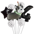Kit ballons fête chien avec chien dessin animé, étoile, chiffre 4 et motifs pattes - Ensemble Husky Numéro 4
