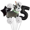 Détail du ballon husky avec chapeau de fête et ballons en latex à empreintes - Ensemble Husky Numéro 5