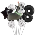 Kit de ballons 8ème anniversaire avec bouledogue français et chiffre 8 en aluminium - Ensemble Husky Numéro 8