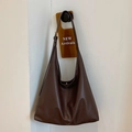Bolso tote grande de color marrón oscuro en cuero sintético de calidad con bandolera - Marrón