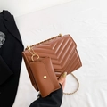 Brown chevron quilted chain crossbody bag with small coin purse and golden hardware - Brown