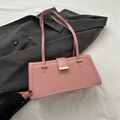 Pink rectangular shoulder bag with crocodile texture and gold metal buckle detail - Pink
