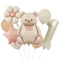 Vintage mattes Bären Luftballon Set zum 1. Geburtstag mit Gänseblümchen und Sternen - Bär Nummer 1 Set