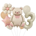 Set aus cremefarbenen Bären- und Gänseblümchen-Ballons mit Zahl 3 für Kindergeburtstage - Bär Nummer 3 Set