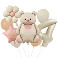 Detailset aus Retro-Matte Bär, Gänseblümchen und Zahl 4 Ballons für Geburtstagsparty Deko - Bär Nummer 4 Set