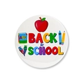 Detailed view of Back to School badge with red apple and colorful ABC book illustration - Back To School Illustration Style