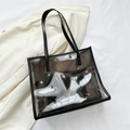 Transparent PVC tote bag with colorful rivets and a black inner pouch for women - Black