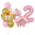 Rosa Kronen-Dinosaurier Ballon-Set mit großer Zahl 2 für Mädchen 2. Geburtstag Deko - Rosa Krone Dinosaurier Set 2 (Zahl 2)