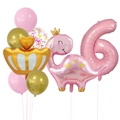 Kit ballons dinosaure rose avec couronne et chiffre 6 géant pour fête d'anniversaire - Ensemble Dinosaure Couronne Rose 6 (Chiffre 6)