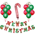 Dettaglio del set per festa di Natale con palloncini rosso e verde e striscione di auguri - Stile Striscione Bastoncino di Zucchero