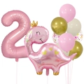 Dettaglio dei palloncini in alluminio dinosauro rosa e numero 2 per festa di 2 compleanno - Set Numero 2