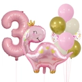 Set palloncini dinosauro rosa con numero 3 per decorazione festa di compleanno bimba - Set Numero 3