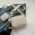Quilted chevron cross-body bag in off-white finish with matching coin purse detail - Off White