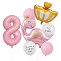 Set di palloncini dinosauro rosa con corona dorata e numero 8 per festa di compleanno - Set Dinosauro Corona Compleanno Numero 8
