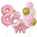 Pink number 8 balloon set with cartoon dinosaur for girl's birthday party decor - Number 8