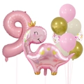 Pink number nine balloon and cute crown dinosaur set for a girl 9th birthday party - Number 9