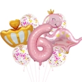 Kit de ballons rose chiffre 6 avec couronne dorée et dinosaure pour 6ème anniversaire fille - Numéro 6 Rose Couronne de Dinosaure (Dinosaur Crown Set 6)