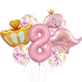 Détail de ballons rose chiffre 8, couronne et dinosaure pour décor de fête d'anniversaire - Numéro 8 Rose Couronne de Dinosaure (Dinosaur Crown Set 8)