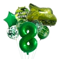 Lot détaillé de ballons char d'assaut camouflage avec chiffre huit vert pour décoration - Ensemble Camouflage Char Numéro 8