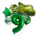 Détail du kit ballon char d'assaut 9 ans avec étoile verte et ballons camouflage - Ensemble Camouflage Char Numéro 9