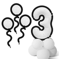 Minimalistische schwarz-weiße Nummer 3 Ballonsäule mit Umriss für Kindergeburtstage - Comic Stil Schwarz Weiß Säule Nummer 3