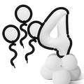 Cartoon-Stil weiße Nummer 4 Ballon-Set mit schwarzen Umrissen für Partydekorationen - Comic Stil Schwarz Weiß Säule Nummer 4