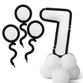 Détail macro du ballon numéro 7 style BD avec contour 2D et socle blanc - Style BD Noir Blanc Colonne Chiffre 7