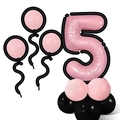 Pink and black number 5 balloon column kit for 5th birthday party decoration and props - Manga Style Pink Black Column-Number 5