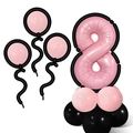 Detail of pink number 8 foil balloon with cartoon black borders and latex base decoration - Manga Style Pink Black Column-Number 8