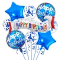 Detail of blue star balloons, confetti latex balloons and Happy Birthday foil banner set - Dark Blue