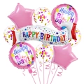 Close-up of birthday balloon set with pink foil stars and colorful confetti balloons - Pink