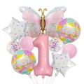 1st birthday balloon set with pink butterfly, number one foil, and donut decorations - First Birthday Set (Matte Butterfly Set One)