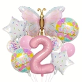 Pastel butterfly and donut balloon set with pink number 2 for girl's 2nd birthday decor - Second Birthday Set (Matte Butterfly Set Two)