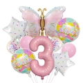 Pink butterfly and number 3 foil balloons set for a 3rd birthday party decoration - Third Birthday Set (Matte Butterfly Set Three)
