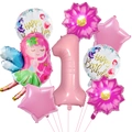 Kit dettagliato di palloncini a tema fata con numero 1 in alluminio e fiori margherita - Set Fata 1° Compleanno (1)