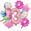 Set palloncini 3° compleanno a tema fata con numero 3 rosa e fatina in alluminio - Set Fata 3° Compleanno (3)