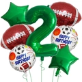 7-piece set with green number 2 and football foil balloons for birthday sports parties - Number 2 Set