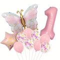 Matte Schmetterling Ballon Set für Mädchen 1. Geburtstag mit rosa Nummer eins und Stern - 1. Geburtstag Schmetterling Set