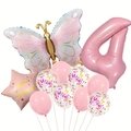 Detail zum Schmetterling-Geburtstagsballonset zum 4. Geburtstag mit mattrosa Folie und Pailletten - 4. Geburtstag Schmetterling Set