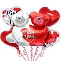 Set di palloncini per San Valentino con orsetti, cuori I Love You e nastri decorativi rossi - Stile Orso Abbracciante