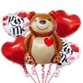 Detail of Valentine bear balloon with heart balloons and Kiss me lip print pattern - Heart Bear Style