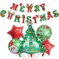 Set palloncini natalizi con striscione Merry Christmas e palloncini foil Babbo Natale - Stile Striscione Albero di Natale